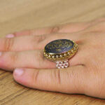 انگشتر حدید صینی نقره مردانه طرح دورطلایی "لا فتی الا علی لا سیف الا ذوالفقار" - Image 2