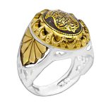 انگشتر حدید صینی نقره مردانه طرح دورطلایی یا فاطمه الزهرا (س)