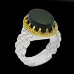 انگشتر یشم نقره مردانه طرح دور طلایی یاسین