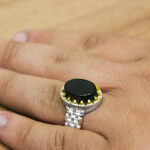 انگشتر یشم نقره مردانه طرح دور طلایی یاسین - Image 4