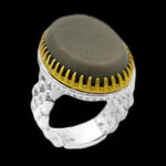 انگشتر یشم نقره مردانه طرح دور طلایی رضوان - Image 5