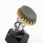 انگشتر یشم نقره مردانه طرح دور طلایی اسفند - Image 2