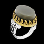 انگشتر یشم نقره مردانه طرح دور طلایی اسفند - Image 5