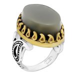 انگشتر یشم نقره مردانه طرح دور طلایی اسفند