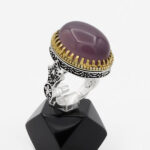 انگشتر عقیق کبود نقره مردانه طرح دور طلایی میثم - Image 3