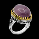 انگشتر عقیق کبود نقره مردانه طرح دور طلایی میثم