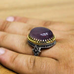 انگشتر عقیق کبود نقره مردانه طرح دور طلایی میثم - Image 4