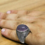 انگشتر عقیق کبود نقره مردانه طرح طاهر - Image 4