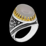 انگشتر عقیق کبود نقره مردانه طرح دور طلایی یا حسین (ع)