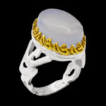 انگشتر عقیق کبود نقره مردانه طرح دور طلایی یاعلی (ع)