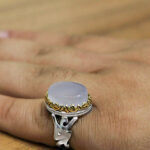 انگشتر عقیق کبود نقره مردانه طرح دور طلایی یاعلی (ع) - Image 2