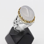 انگشتر عقیق کبود نقره مردانه طرح دور طلایی یاعلی (ع) - Image 3