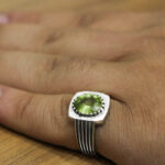 انگشتر زبرجد الماس تراش نقره مردانه طرح کیوان - Image 4