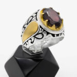 انگشتر گارنت الماس تراش نقره مردانه طرح دورطلایی کیارش - Image 2