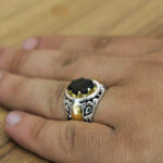 انگشتر گارنت الماس تراش نقره مردانه طرح دورطلایی کیارش - Image 3