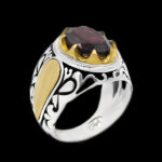 انگشتر گارنت الماس تراش نقره مردانه طرح دورطلایی کیارش