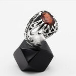 انگشتر گارنت الماس تراش نقره مردانه طرح کاوه - Image 2