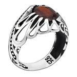 انگشتر گارنت الماس تراش نقره مردانه طرح کاوه