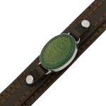 دستبند عقیق سبز نقره چرم طبیعی مشکی دو لایه مردانه و زنانه طرح آیت الکرسی + حرز امام جواد (ع)