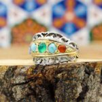 انگشتر چند سنگ نقره دست ساز مردانه طرح فالق - Image 3