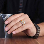 انگشتر چند سنگ نقره دست ساز مردانه طرح فرابرز - Image 4