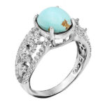 انگشتر فیروزه نیشابوری نقره زنانه طرح شهپر