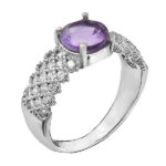 انگشتر آمیتیست الماس تراش نقره زنانه طرح فرح