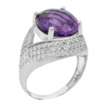 انگشتر آمیتیست الماس تراش نقره زنانه طرح شریفه