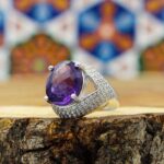 انگشتر آمیتیست الماس تراش نقره زنانه طرح شریفه - Image 2