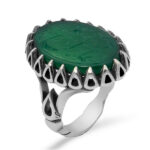 انگشتر عقیق سبز نقره مردانه طرح اشکی "جانم حسن (ع)"