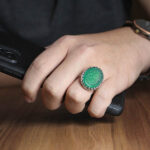 انگشتر عقیق سبز نقره مردانه طرح اشکی "جانم حسن (ع)" - Image 4