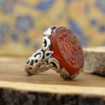 انگشتر عقیق سرخ نقره مردانه طرح "علی ولی الله (ع)" - Image 4