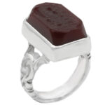 انگشتر عقیق سرخ نقره دست ساز مردانه طرح "الملک لله"