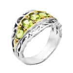 انگشتر زبرجد الماس تراش نقره دست ساز مردانه طرح دور طلایی پاشان