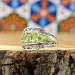 انگشتر زبرجد الماس تراش نقره دست ساز مردانه طرح دور طلایی پاشان - Image 3