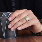 انگشتر زبرجد الماس تراش نقره دست ساز مردانه طرح دور طلایی پاشان - Image 4