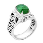 انگشتر زمرد زامبیا الماس تراش نقره دست ساز مردانه طرح آوند