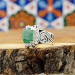 انگشتر زمرد زامبیا الماس تراش نقره دست ساز مردانه طرح آوند - Image 2