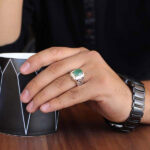 انگشتر زمرد زامبیا الماس تراش نقره دست ساز مردانه طرح آوند - Image 3