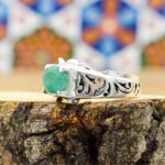 انگشتر زمرد زامبیا الماس تراش نقره دست ساز مردانه طرح ماهانا - Image 5