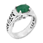 انگشتر زمرد زامبیا الماس تراش نقره دست ساز مردانه طرح ماهانا