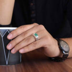 انگشتر زمرد زامبیا الماس تراش نقره دست ساز مردانه طرح ماهانا - Image 3