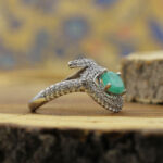 انگشتر زمرد زامبیا الماس تراش نقره زنانه طرح مسحور - Image 5