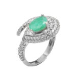 انگشتر زمرد زامبیا الماس تراش نقره زنانه طرح مسحور