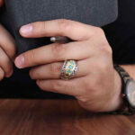 انگشتر زمرد زامبیا الماس تراش نقره دست ساز مردانه طرح فرادین - Image 3