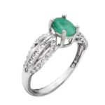 انگشتر زمرد زامبیایی الماس تراش نقره زنانه طرح سلوا