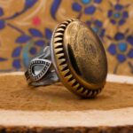 انگشتر حدید صینی نقره مردانه طرح دورطلایی "اذکار متبرکه" - Image 3