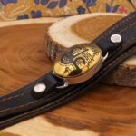 دستبند حدید صینی نقره چرم طبیعی مشکی دو لایه مردانه و زنانه طرح عین علی (ع) + حرز امام جواد (ع) - Image 2