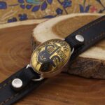 دستبند حدید صینی نقره چرم طبیعی مشکی مردانه و زنانه طرح عین علی (ع) + حرز امام جواد (ع) - Image 3