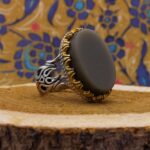 انگشتر یشم نقره مردانه طرح دور طلایی مؤید - Image 3